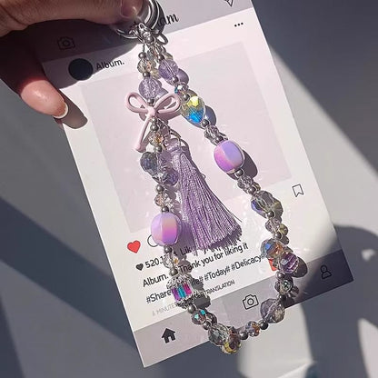 Bow Pad Faux Strap Crystal Phone with Lanyard