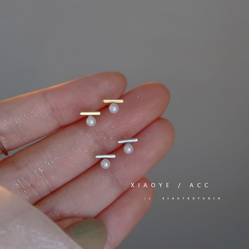 Faux Silver Pearl Earring S925 Stud Sterling