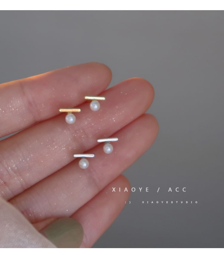 Faux Silver Pearl Earring S925 Stud Sterling