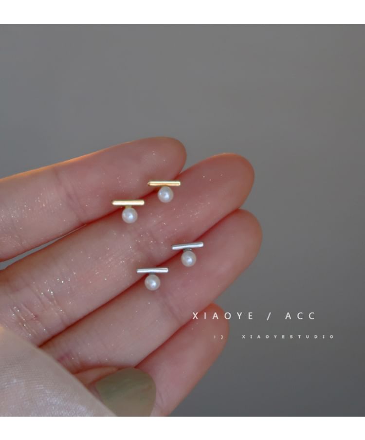 Faux Silver Pearl Earring S925 Stud Sterling