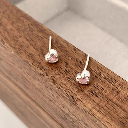 Heart Alloy Stud Rhinestone Earring