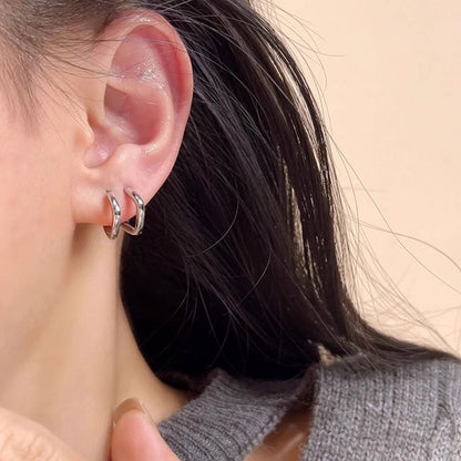 Square Earring / Alloy Polished Rhinestone Huggie