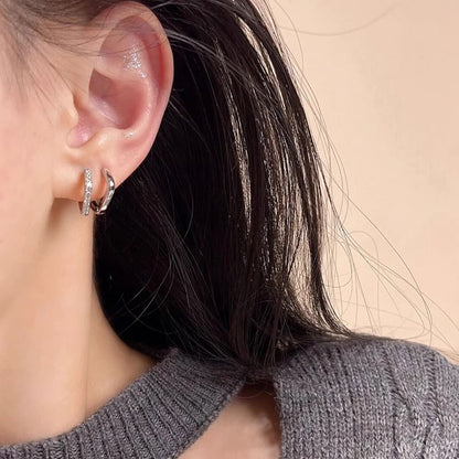 Square Earring / Alloy Polished Rhinestone Huggie