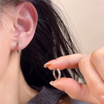 Square Earring / Alloy Polished Rhinestone Huggie