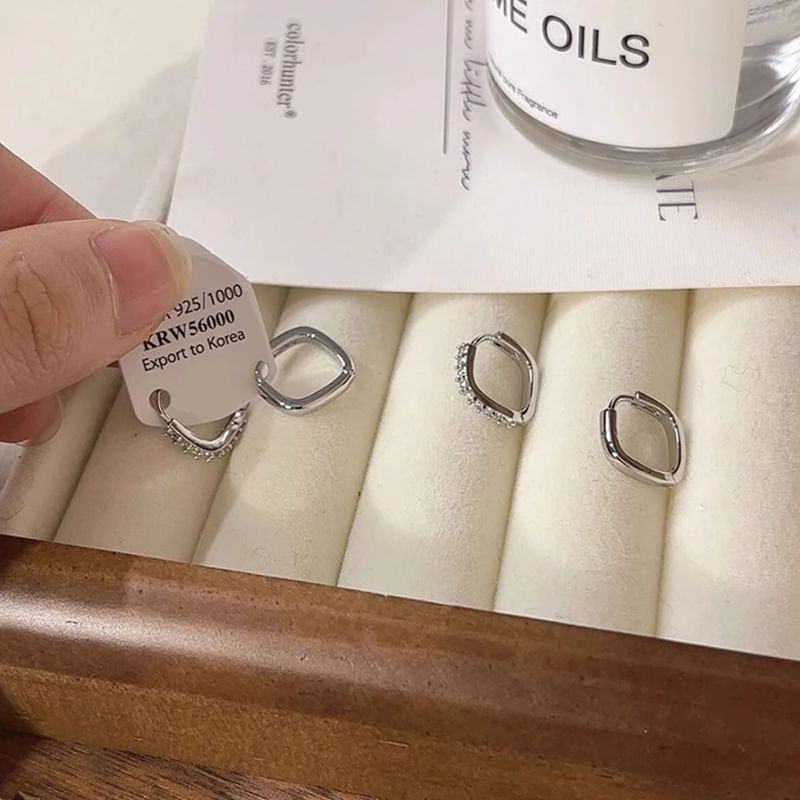 Square Earring / Alloy Polished Rhinestone Huggie