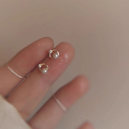 Alloy Stud Rhinestone Pearl Faux Earring