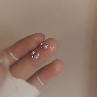 Alloy Stud Rhinestone Pearl Faux Earring