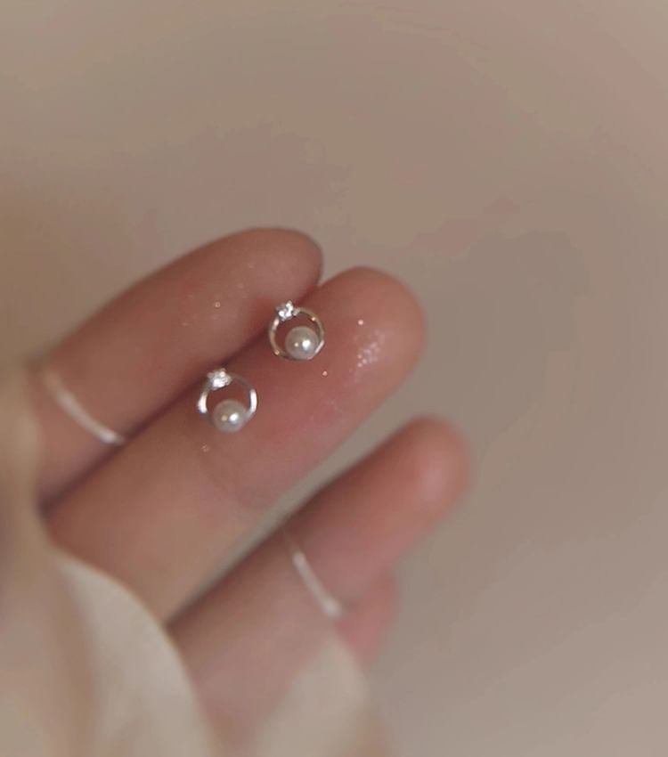 Alloy Stud Rhinestone Pearl Faux Earring