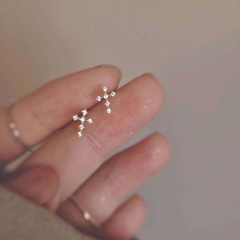 Stud Alloy Cross Earring Rhinestone