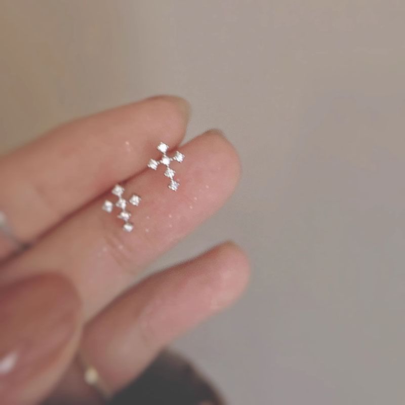 Stud Alloy Cross Earring Rhinestone
