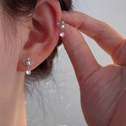 Drop Faux Pearl Alloy Earring Wings