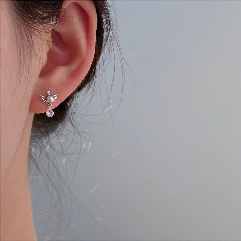 Drop Faux Pearl Alloy Earring Wings