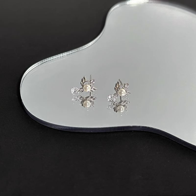 Drop Faux Pearl Alloy Earring Wings
