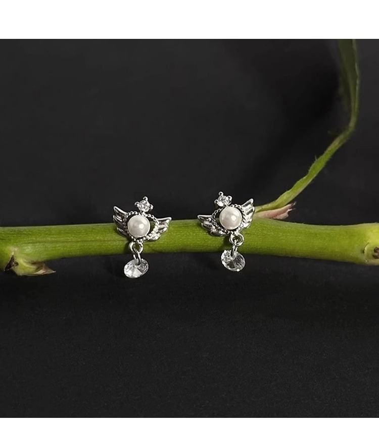 Drop Faux Pearl Alloy Earring Wings