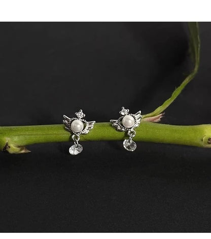 Drop Faux Pearl Alloy Earring Wings