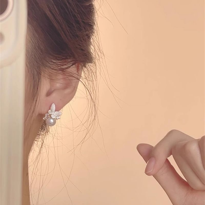 Pearl Earring Alloy Drop Faux Butterfly