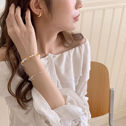 Pearl 925 Natural Silver Bow Beaded / Sterling Bracelet