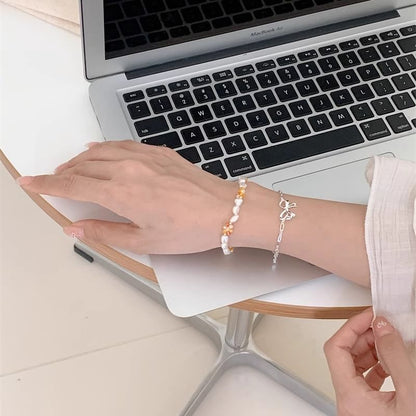 Pearl 925 Natural Silver Bow Beaded / Sterling Bracelet