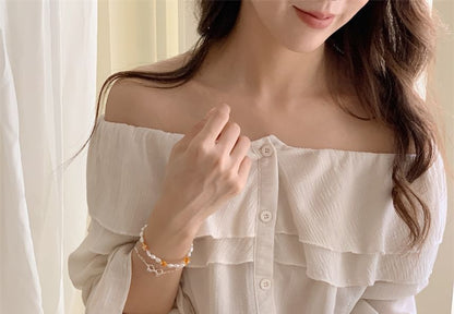 Pearl 925 Natural Silver Bow Beaded / Sterling Bracelet