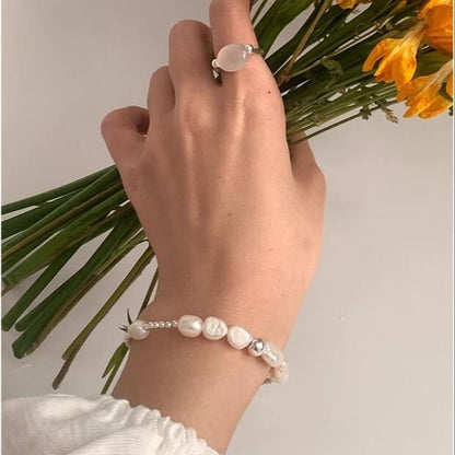 Beaded Silver 925 Bracelet Faux Sterling Pearl