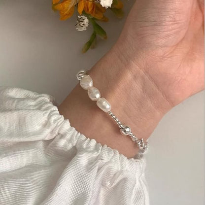 Beaded Silver 925 Bracelet Faux Sterling Pearl
