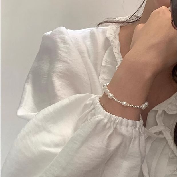 Beaded Silver 925 Bracelet Faux Sterling Pearl