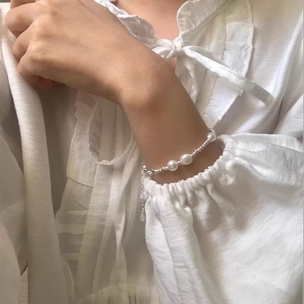 Beaded Silver 925 Bracelet Faux Sterling Pearl