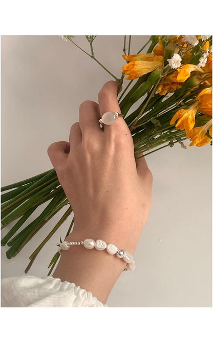 Beaded Silver 925 Bracelet Faux Sterling Pearl