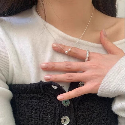 Silver Pearl Ball 925 Necklace Faux Sterling