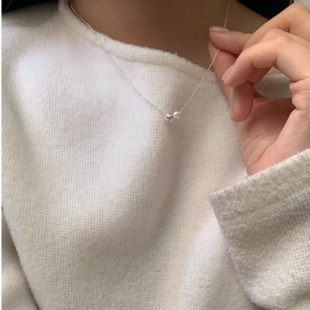 Silver Pearl Ball 925 Necklace Faux Sterling