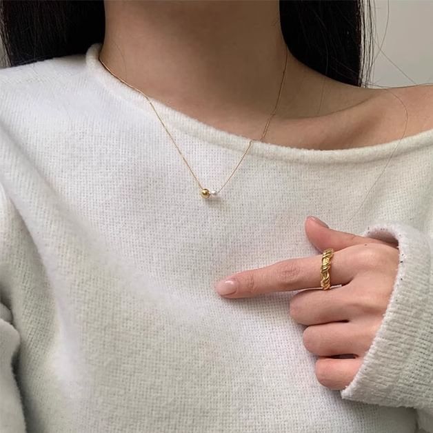 Silver Pearl Ball 925 Necklace Faux Sterling