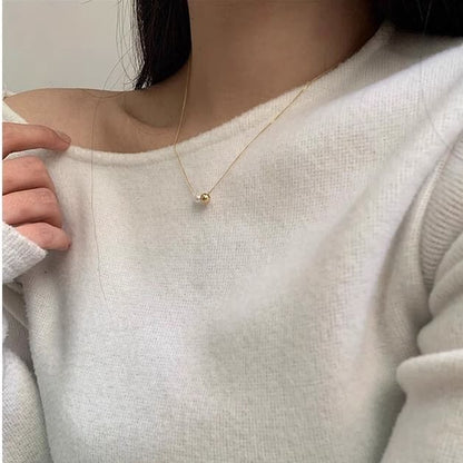 Silver Pearl Ball 925 Necklace Faux Sterling