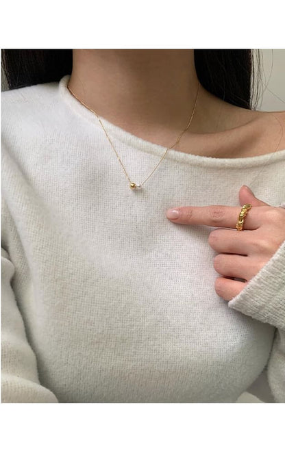 Silver Pearl Ball 925 Necklace Faux Sterling