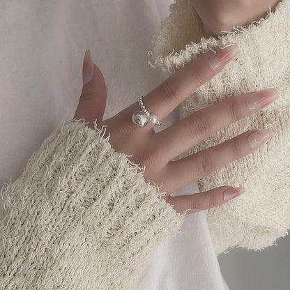 Beaded 925 Sterling Elastic Pearl Ring Silver Faux