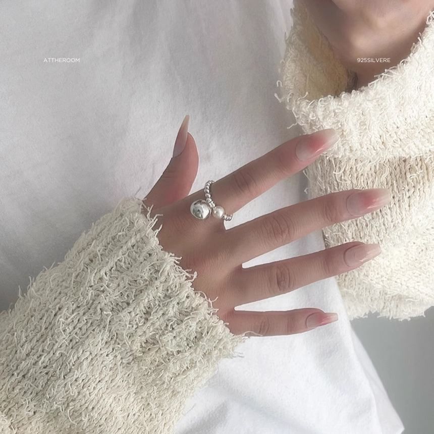 Beaded 925 Sterling Elastic Pearl Ring Silver Faux