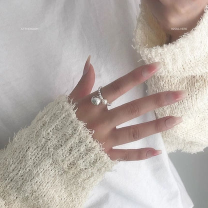 Beaded 925 Sterling Elastic Pearl Ring Silver Faux