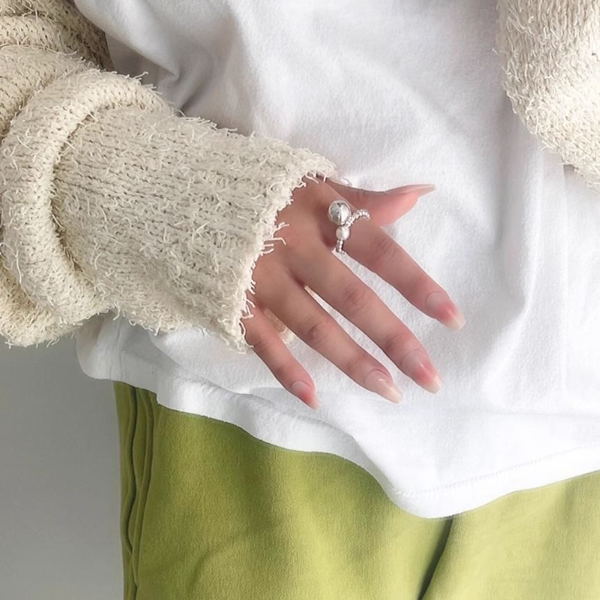 Beaded 925 Sterling Elastic Pearl Ring Silver Faux