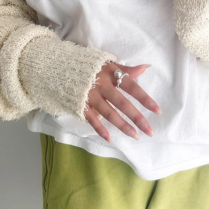 Beaded 925 Sterling Elastic Pearl Ring Silver Faux