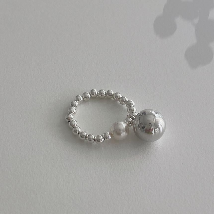 Beaded 925 Sterling Elastic Pearl Ring Silver Faux