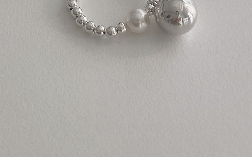 Beaded 925 Sterling Elastic Pearl Ring Silver Faux