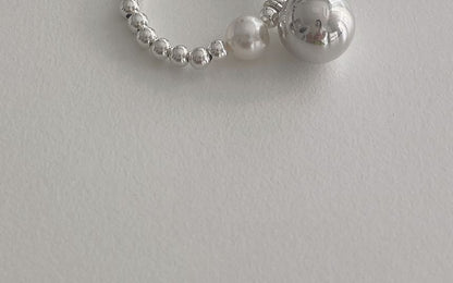 Beaded 925 Sterling Elastic Pearl Ring Silver Faux