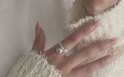 Beaded 925 Sterling Elastic Pearl Ring Silver Faux