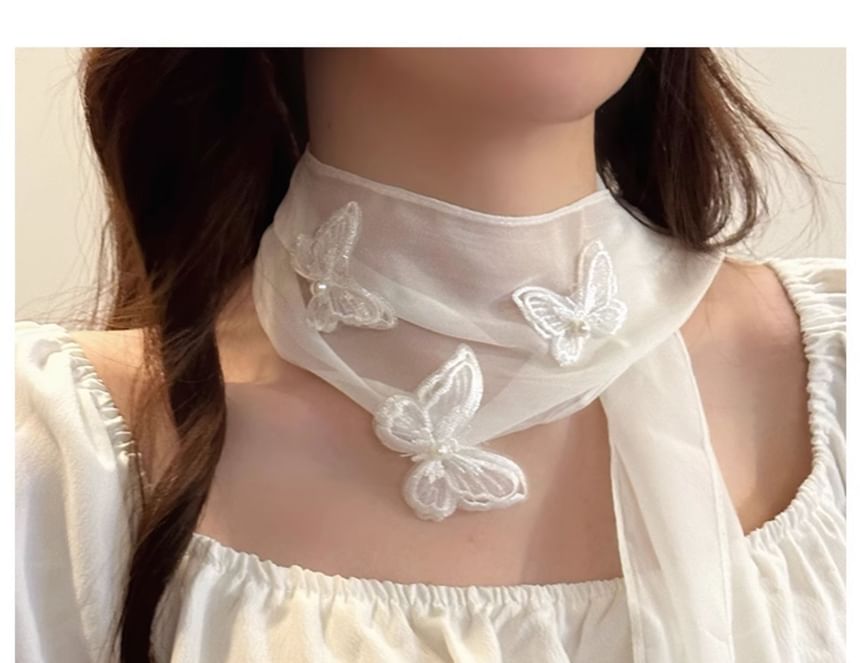 Mesh Applique Scarf Butterfly
