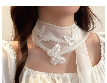 Mesh Applique Scarf Butterfly
