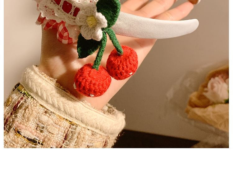 Plaid Ruffle Detail Cherry Headband