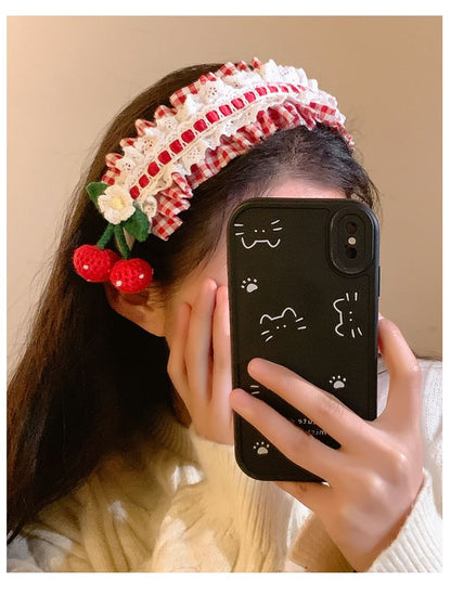 Plaid Ruffle Detail Cherry Headband