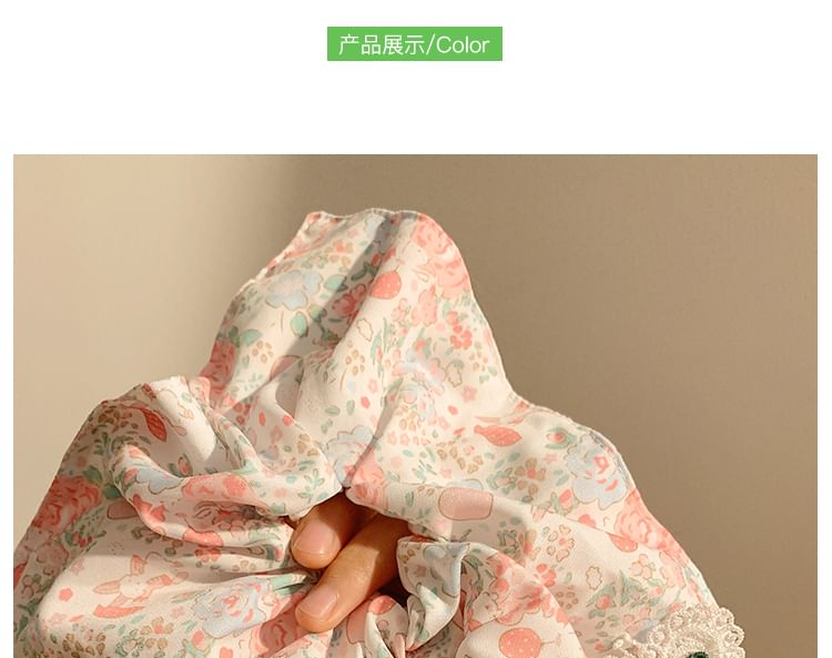 Square Print Cherry Applique Scrunchie Floral