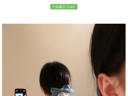 Denim Panel Ruffle Hair Bow Clip