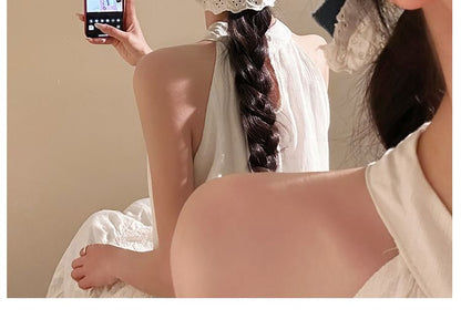 Denim Panel Ruffle Hair Bow Clip