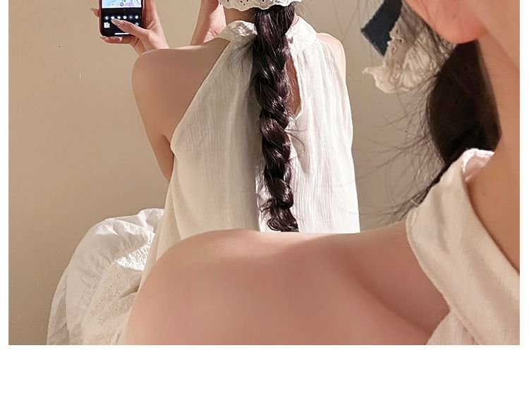 Denim Panel Ruffle Hair Bow Clip